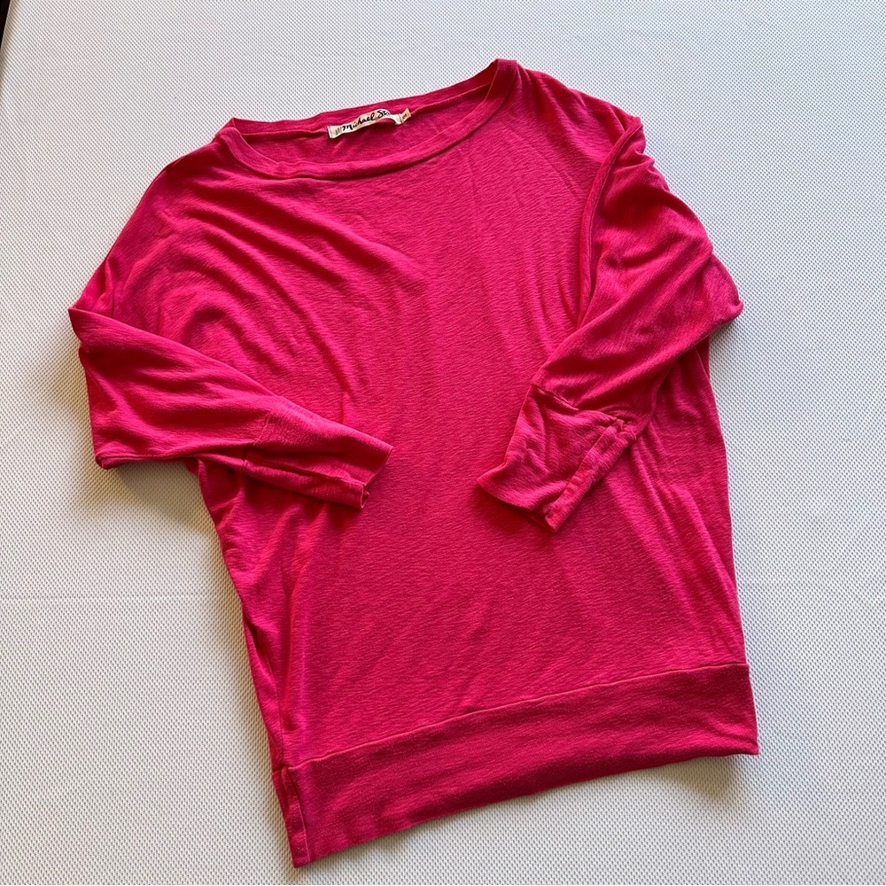 Michael Stars. Bright pink dolman sleeve wide neck tshirt